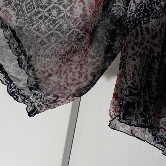 coldwater creek top Cottagecore blue ruffled top navy blue floral blouse xl 1x p - Picture 2 of 5